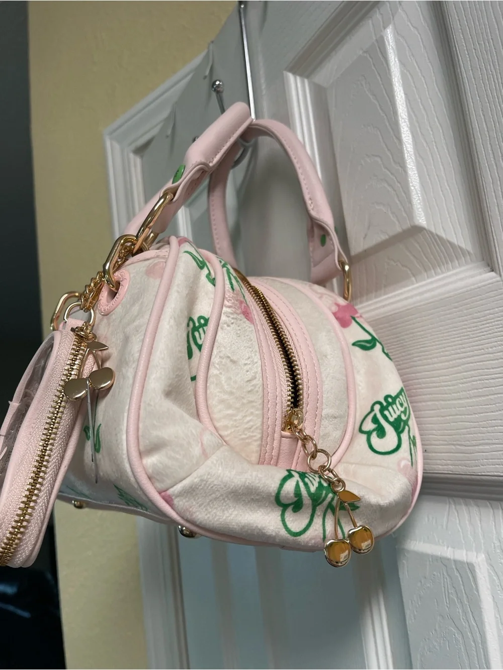 Juicy Couture Pink & Cream Floral Dome Satchel with Heart Coin Pouch